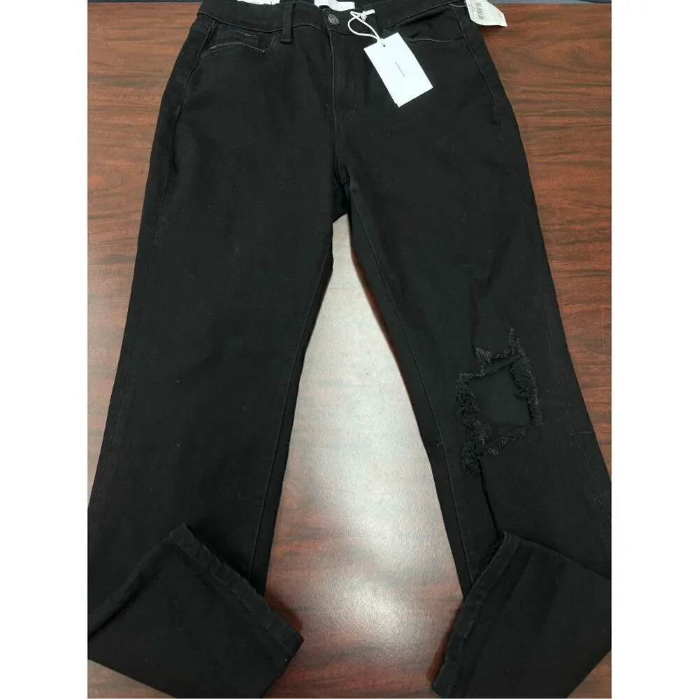NWT Buckle Vervet Black Skeeter Stretch Boyfriend Distressed Black Jeans Size 27